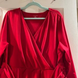 Lands End 2X 20W-22W NWOT deep red faux wrap dress w/ twist belt detail